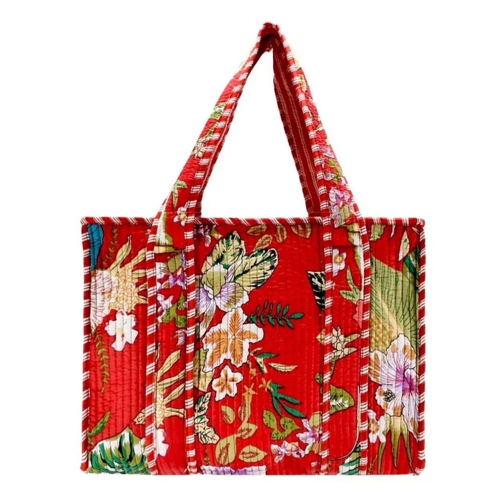Red Floral Quilted Tote Bag - Women